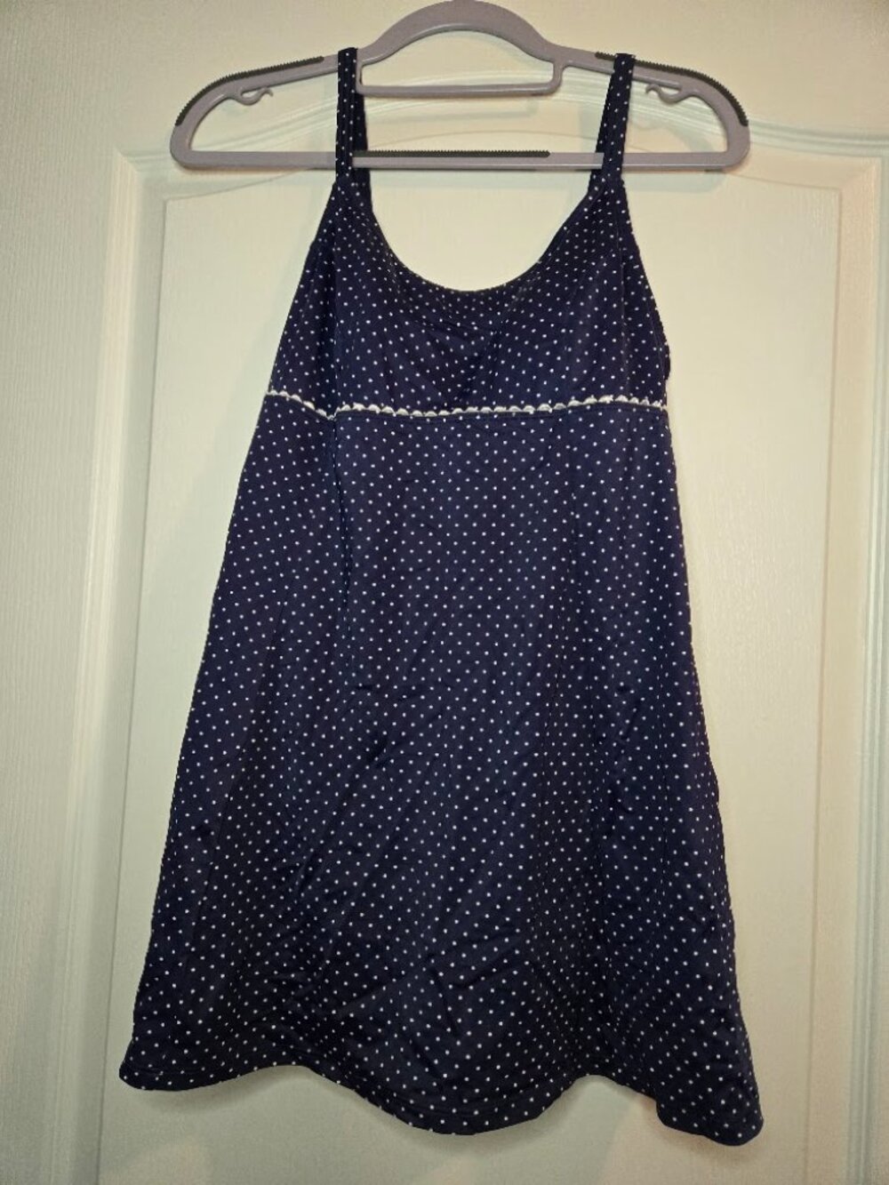 NWT L.L.Bean Swim Dress Size 12 Navy Polka Dot UPF 50+ Swimsuit